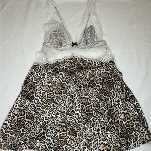 Victoria’s Secret Y2K Cheetah Print Slip Dress Lace Satin Babydoll Coquette Girl